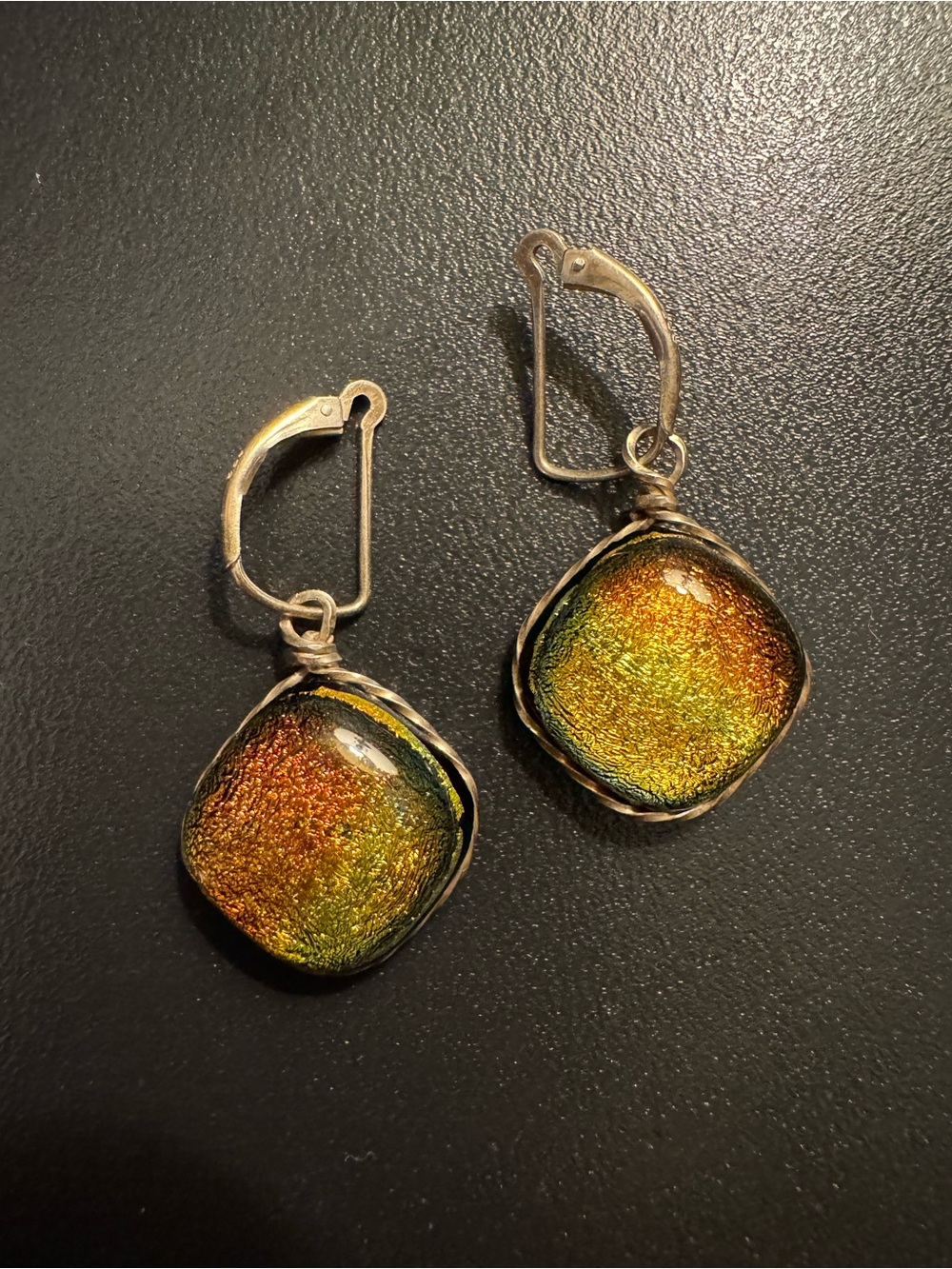 Dichroic Art Glass Sterling Silver 925 Leverback Earrings